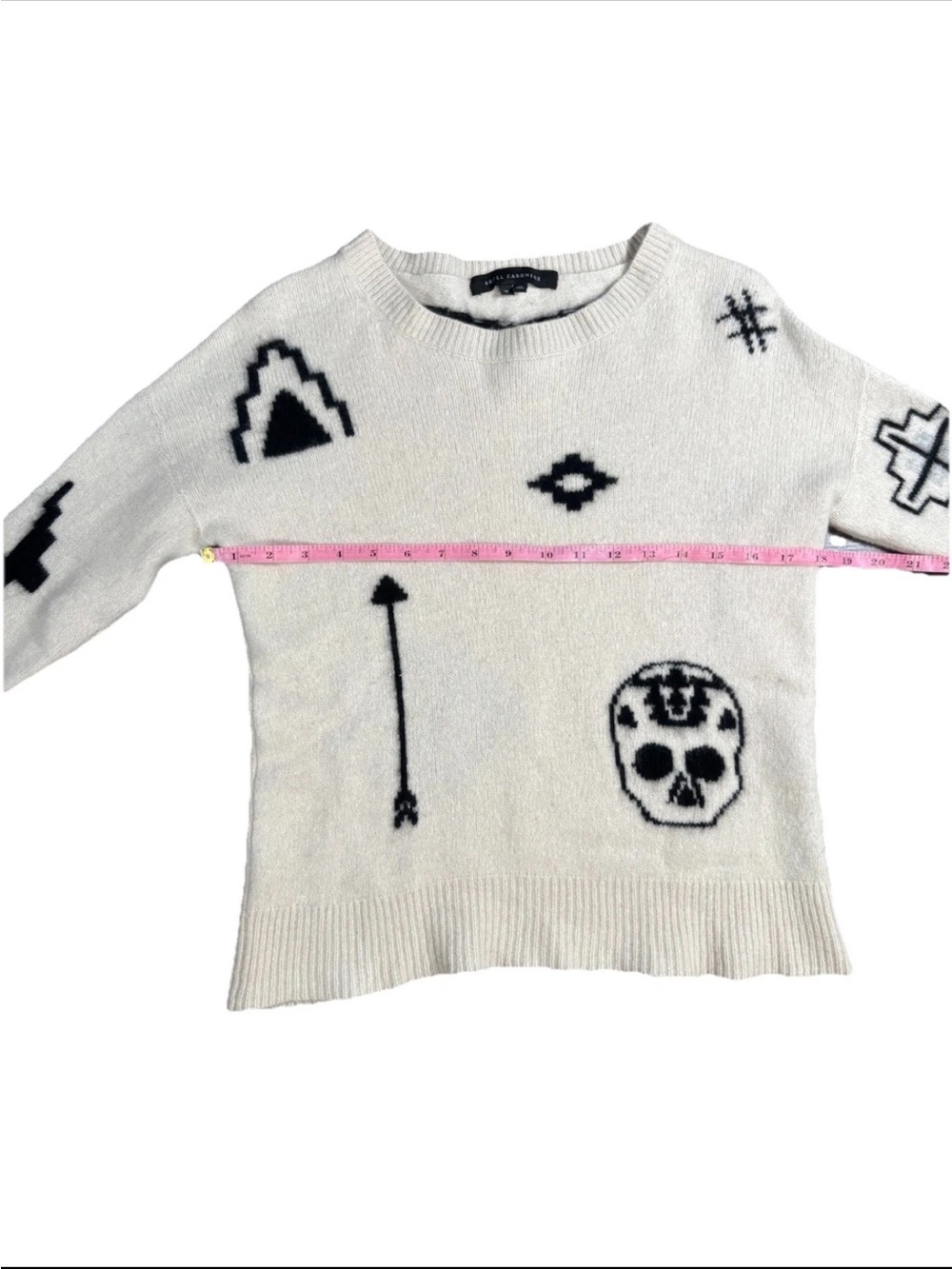 Skull Cashmere Ivory Crewneck Sweater with Black Graphic Motifs - Picture 5 of 5